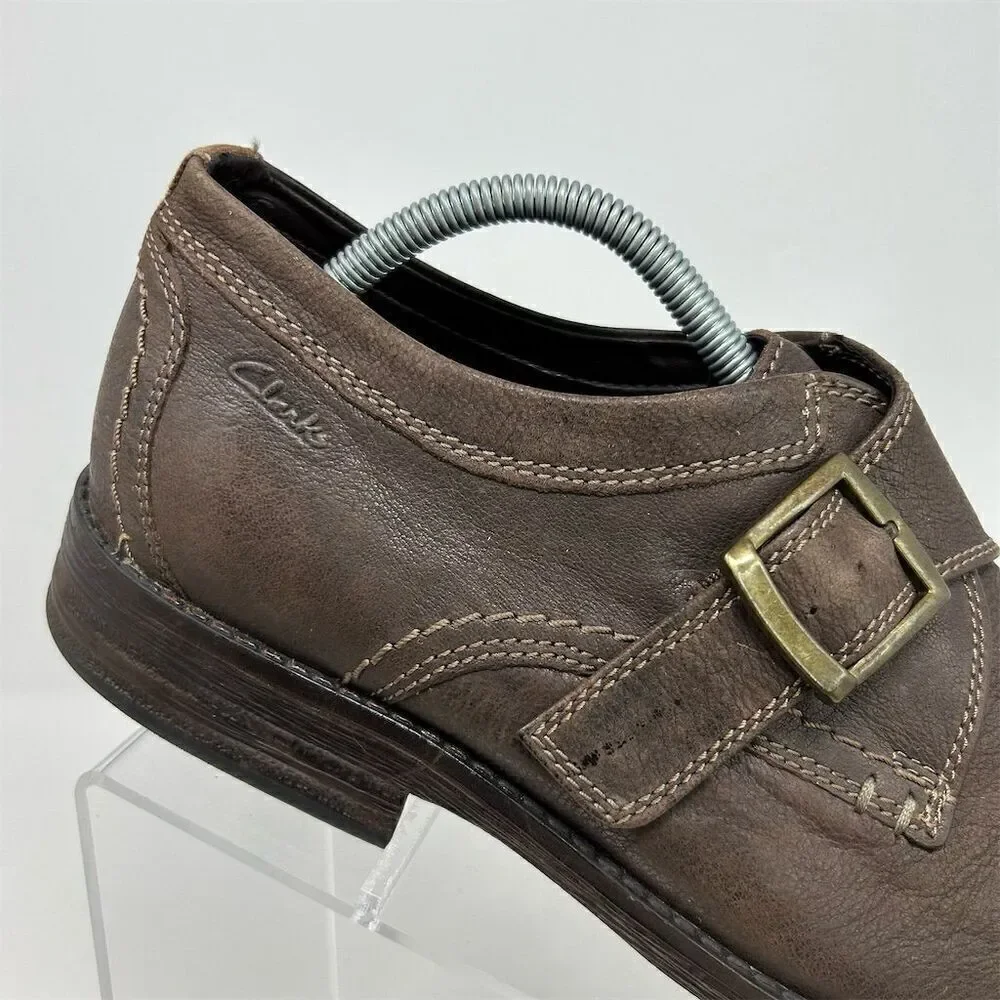 Clarks Delsin Stride Men's Brown Leather Monk Strap Loafer Dress Shoes Size 11 M